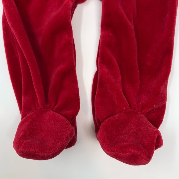 Ralph Lauren Velvet One Piece Footie 6M Red Monogram Logo Bow Festive - Picture 3 of 9